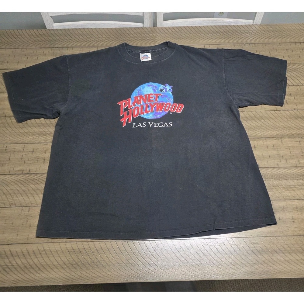 Vintage Planet Hollywood T Shirt Mens XXL Black Faded Distressed Las Vegas 90s